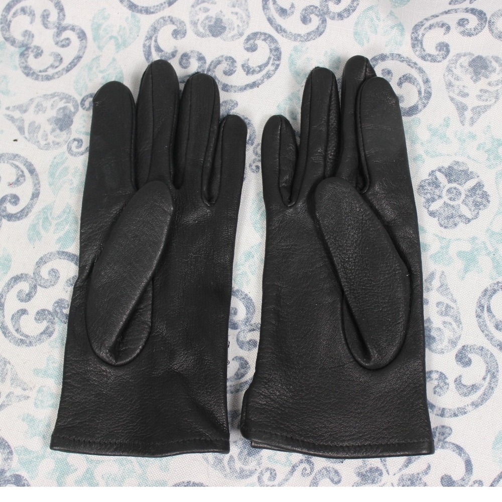 JustinBlack Leather Lined Gloves Women Small Classic Three Point Stitching - Picture 3 of 4